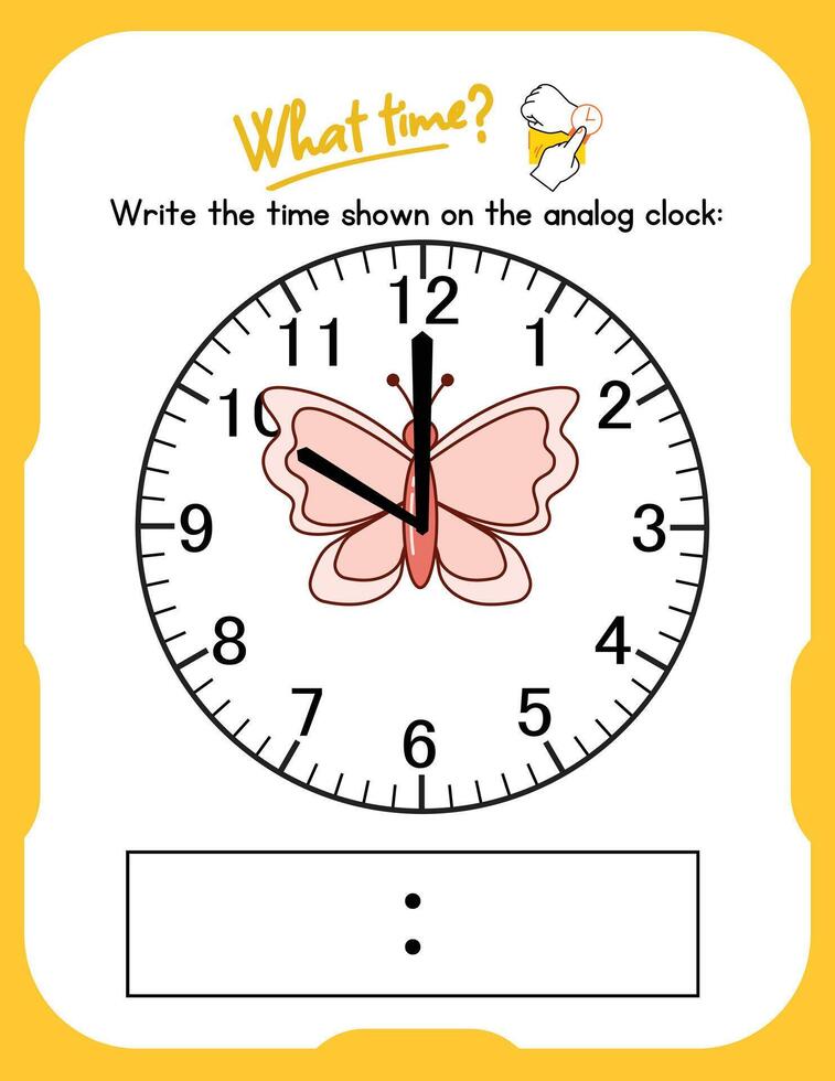 A clock with a butterfly on it and the words write the time down on the vector