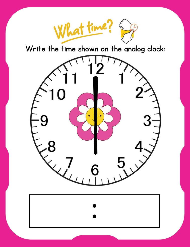 A clock with a flower on it and the words write the time on the end of the clock vector