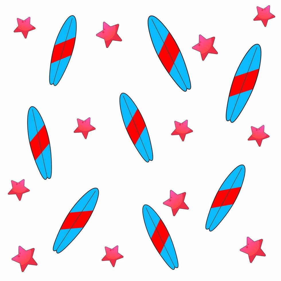 illustration graphic of surfboard and summer starfish vector