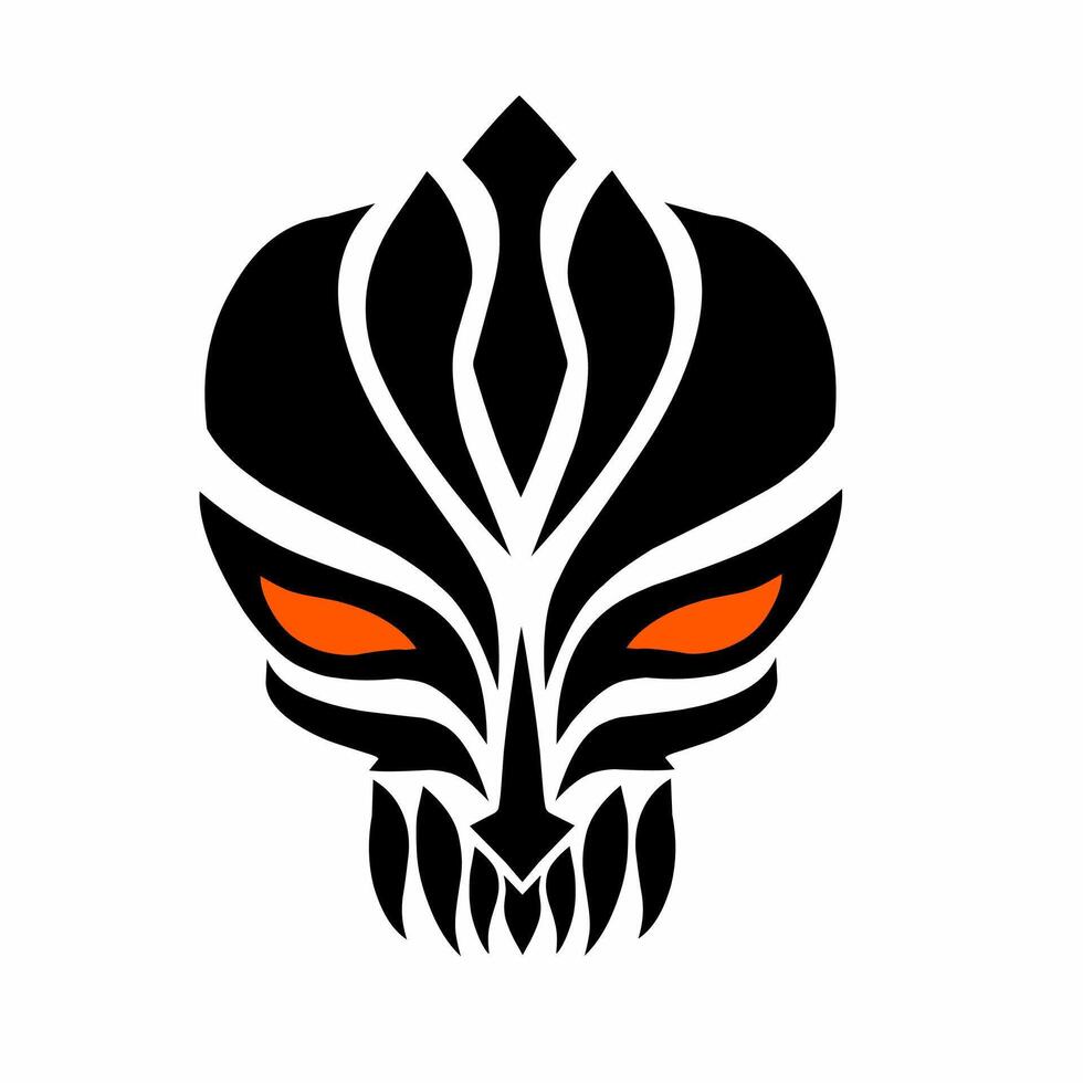 A black and orange skull with glowing eyes vector