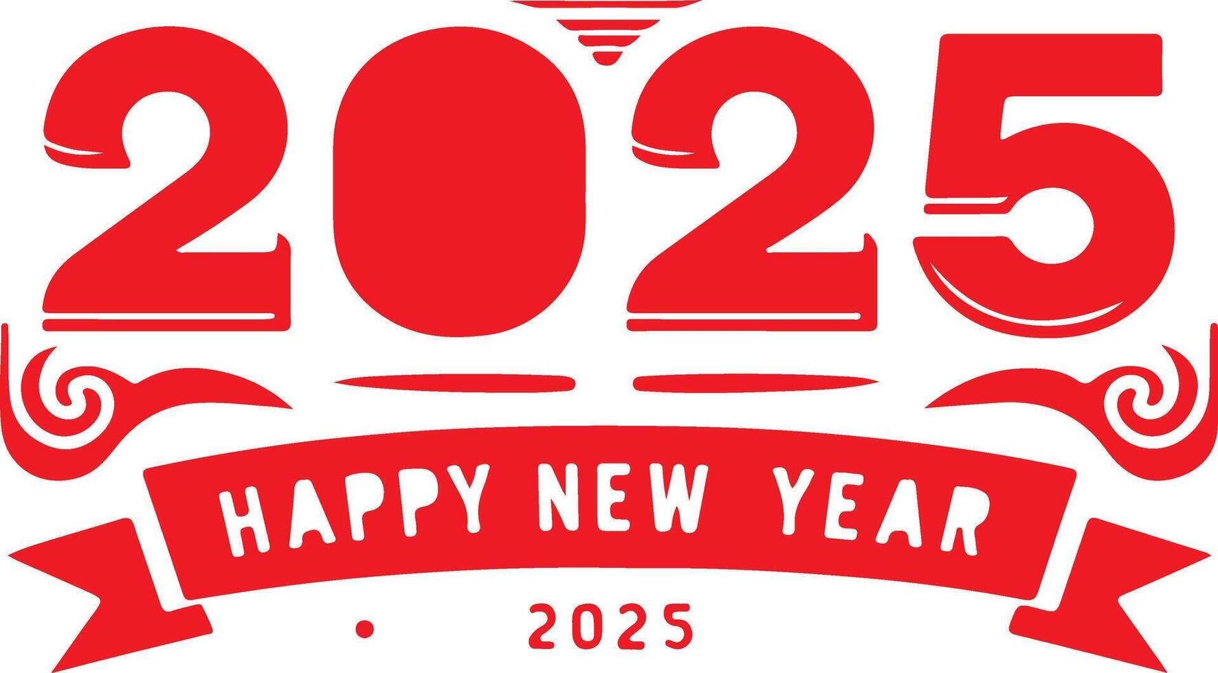 A red banner with the year 2025 and the words Happy New Year in white vector
