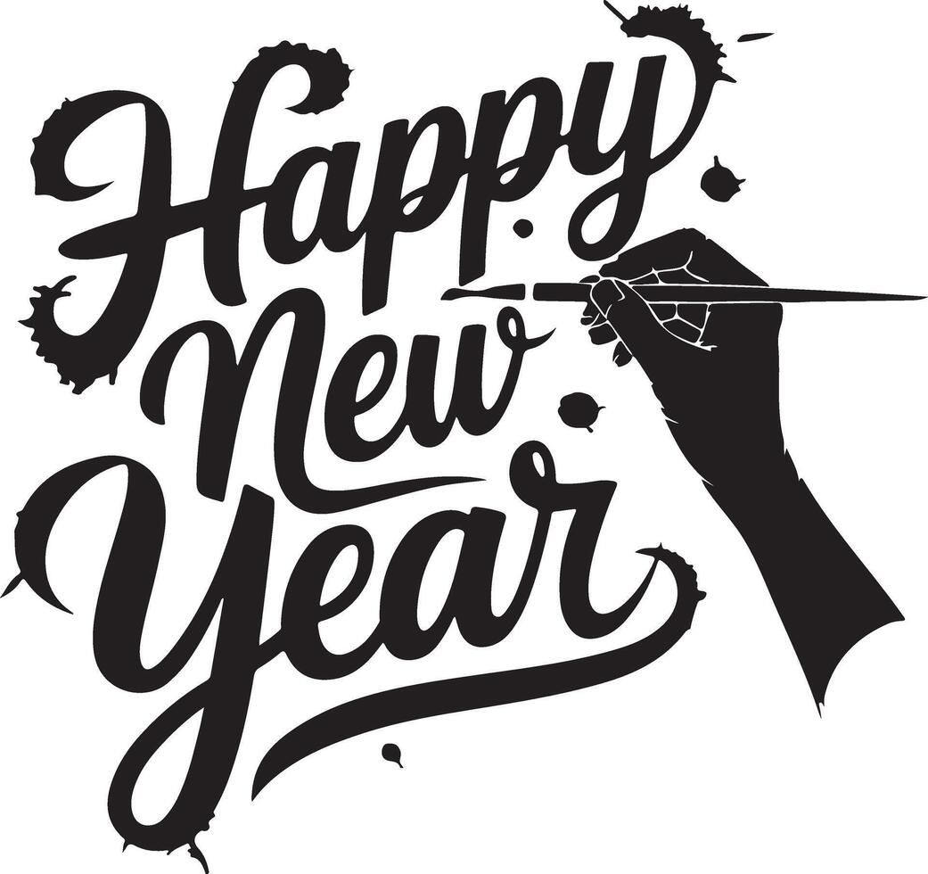 Happy New Year Brushstroke Hand Painting Art vector