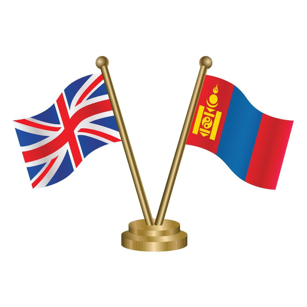United Kingdom and Mongolia table flag. Illustration vector