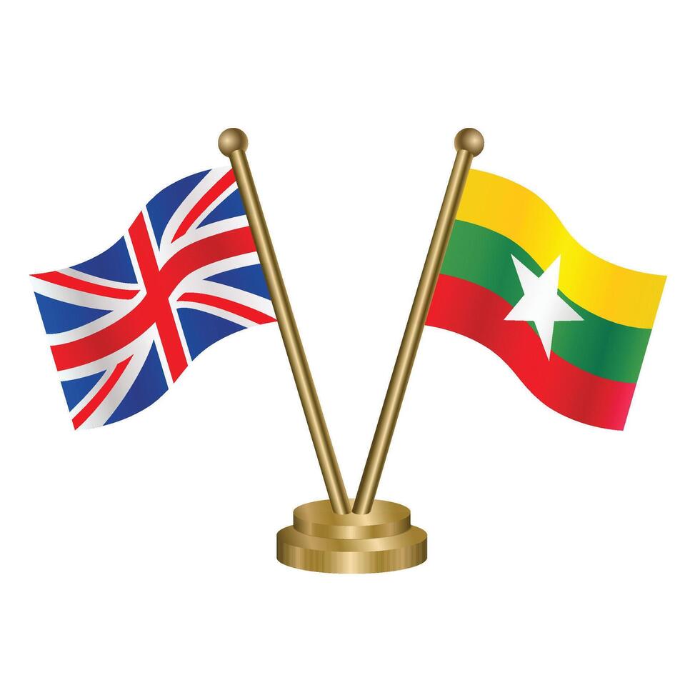 United Kingdom and Myanmar table flag. Illustration vector