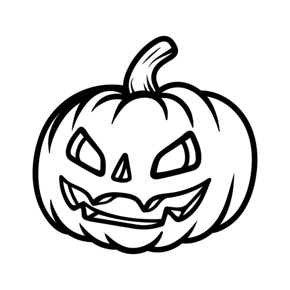 cartoon of scary pumpkin halloween isolated drawing coloring line art style sketch classic vintage design illustration vector