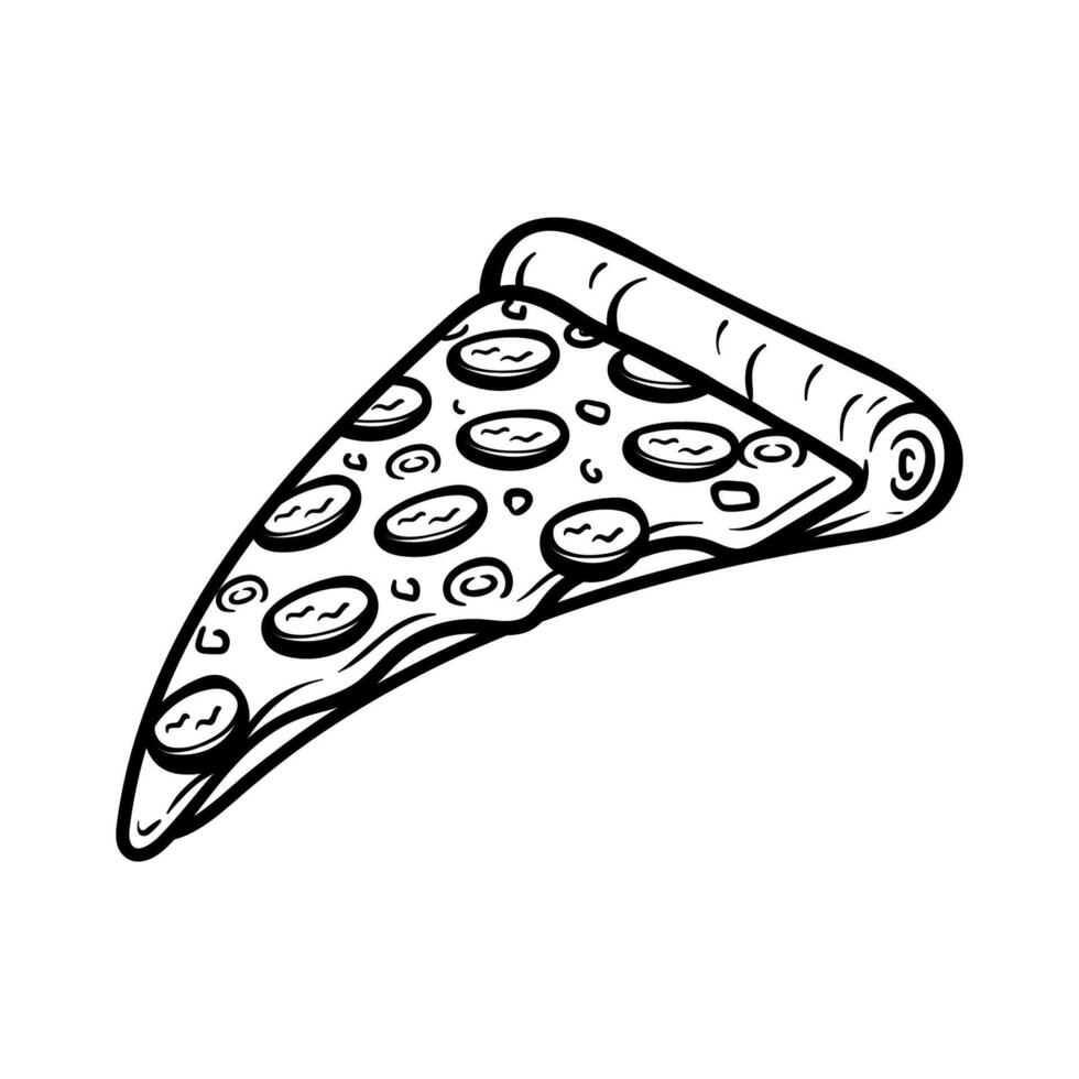 slice of pizza isolated drawing coloring line art style sketch classic vintage design illustration vector