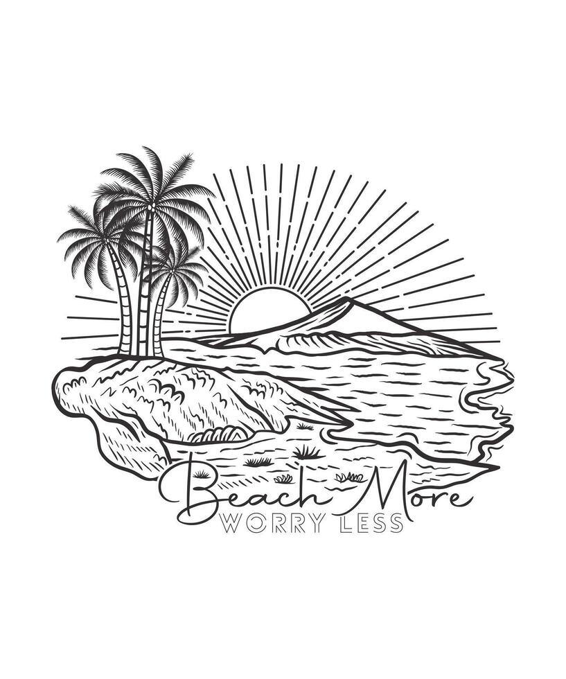 Beach more worry less outdoor adventure t shirt design vector