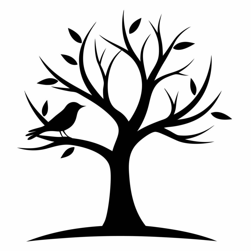 Bird in a tree silhouette illustration vector