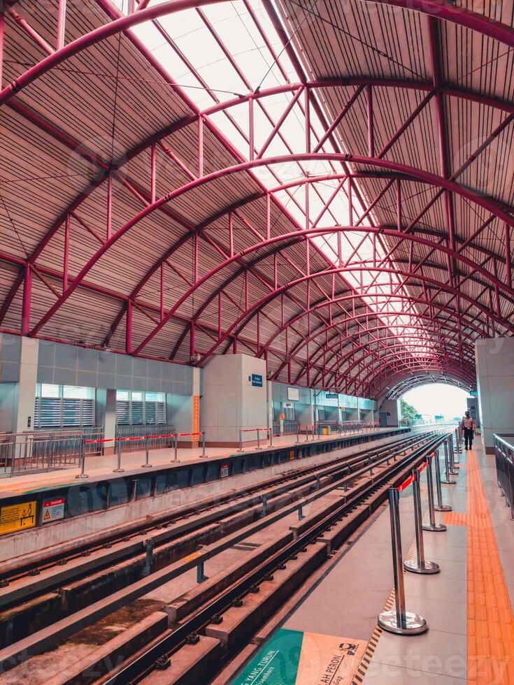 Palembang, Indonesia - June 16, 2022 Light Rail Transit LRT Station in Palembang City. photo