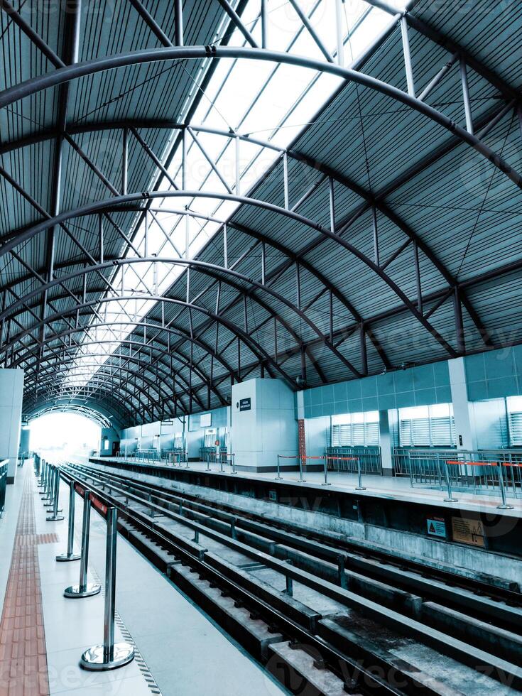 Palembang, Indonesia - June 16, 2022 Light Rail Transit LRT Station in Palembang City. photo