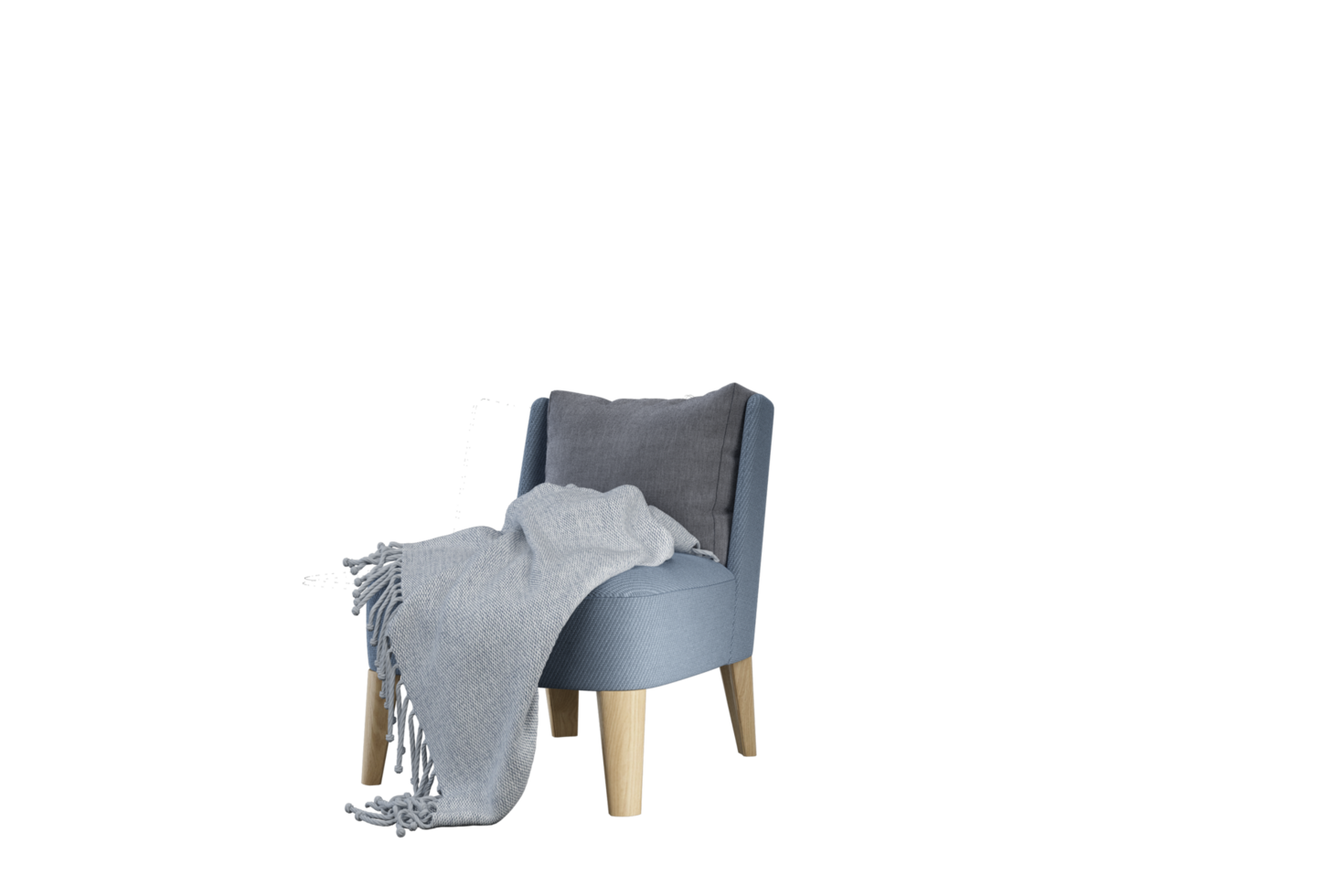 A chair with a blanket on it and a small table png