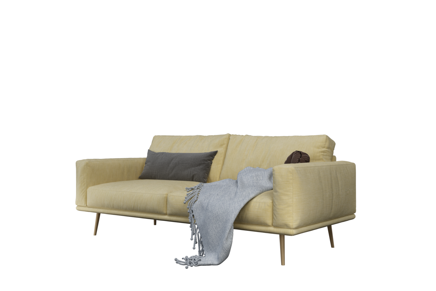 A yellow couch with a blanket on it png