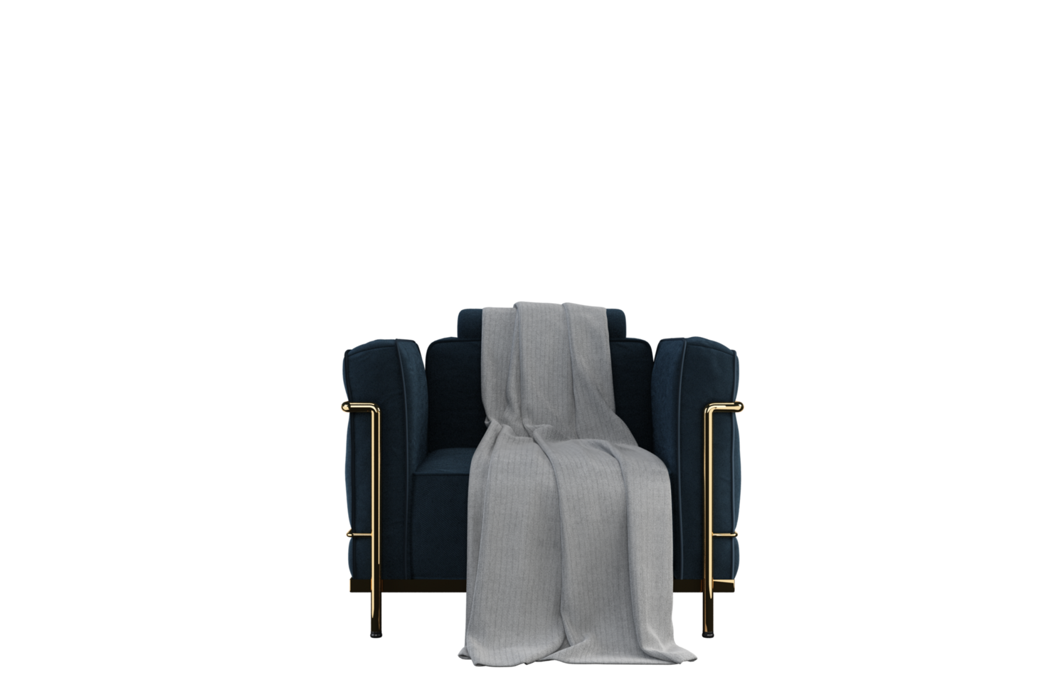 A blue chair with a white blanket on it png