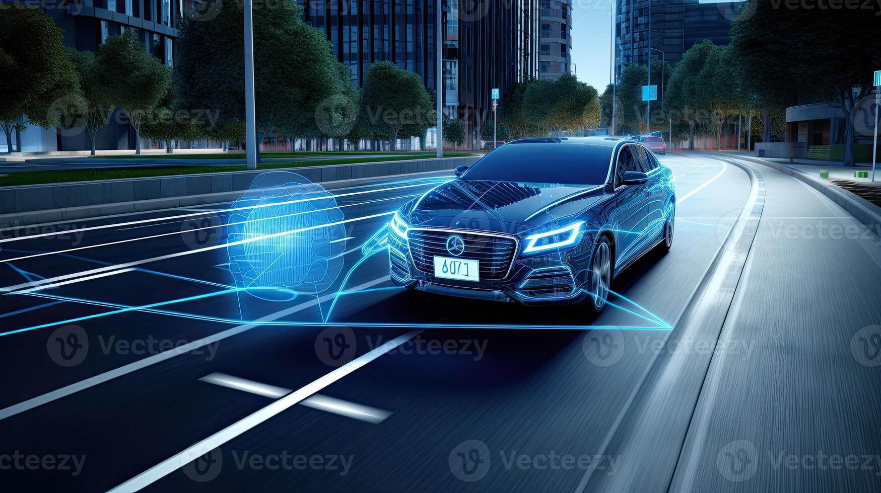 Electronic safety of the car on the road in the city. connected cars, photo