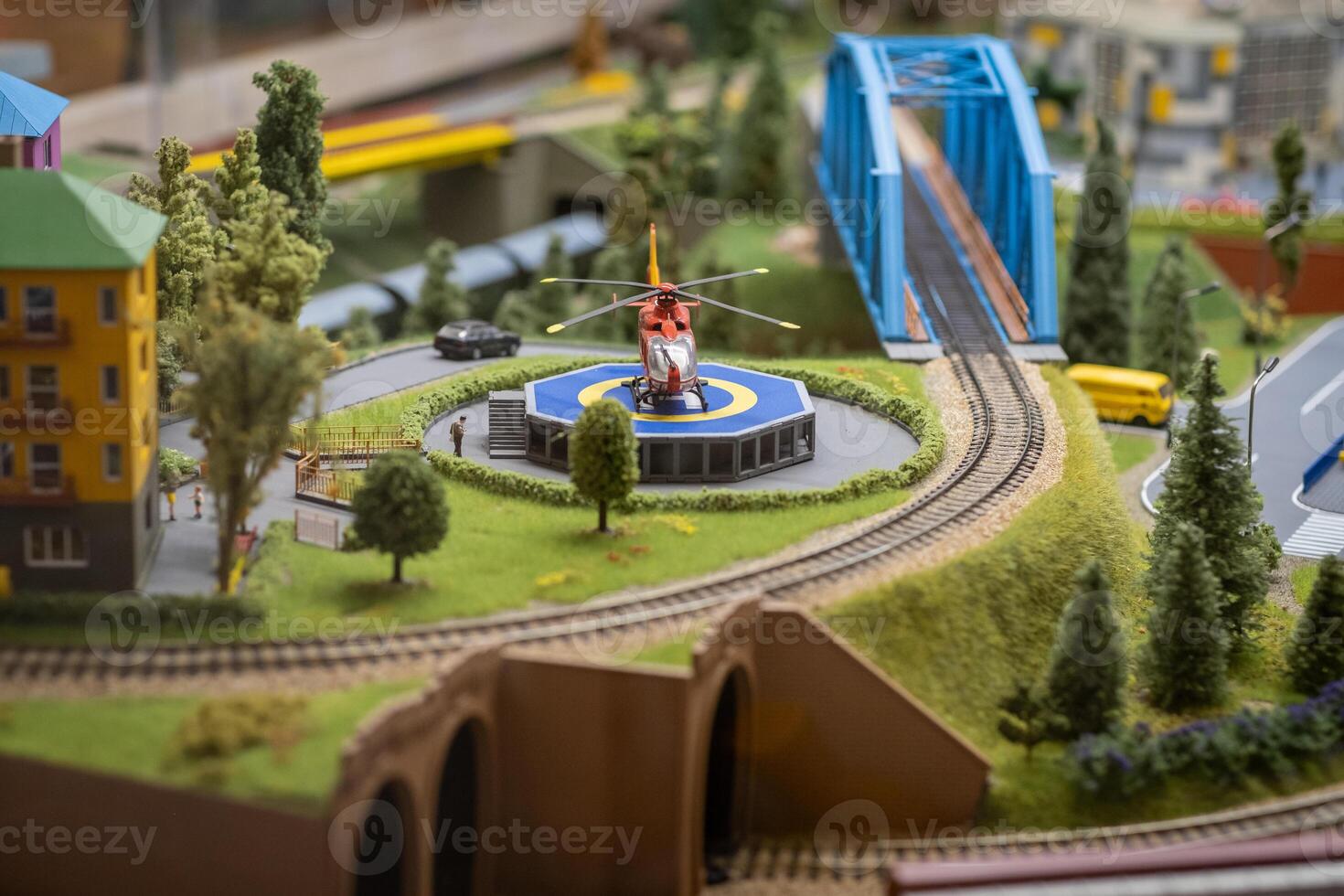 A layout on the scale of urban objects, a railway and various transport photo
