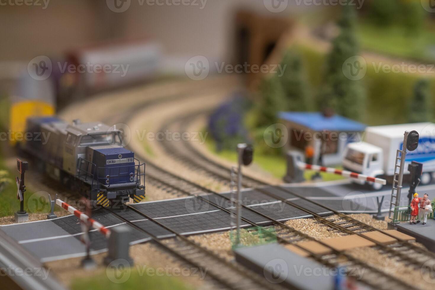 A layout on the scale of urban objects, a railway and various transport photo