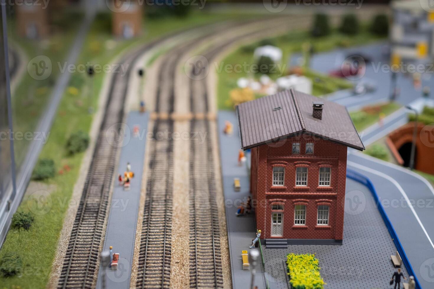A layout on the scale of urban objects, a railway and various transport photo