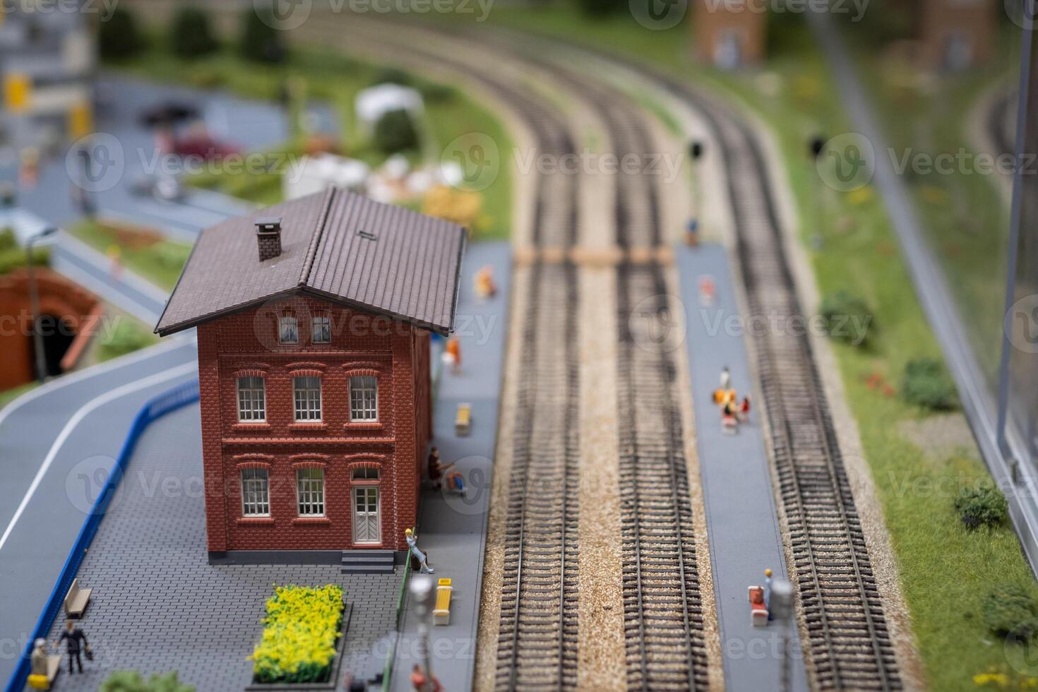 A layout on the scale of urban objects, a railway and various transport photo