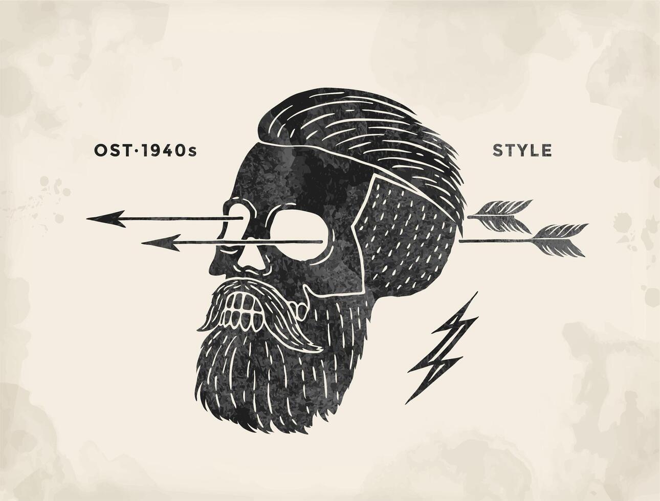 Poster of vintage skull hipster label. Retro old school set for t-shirt print. Illustration. vector