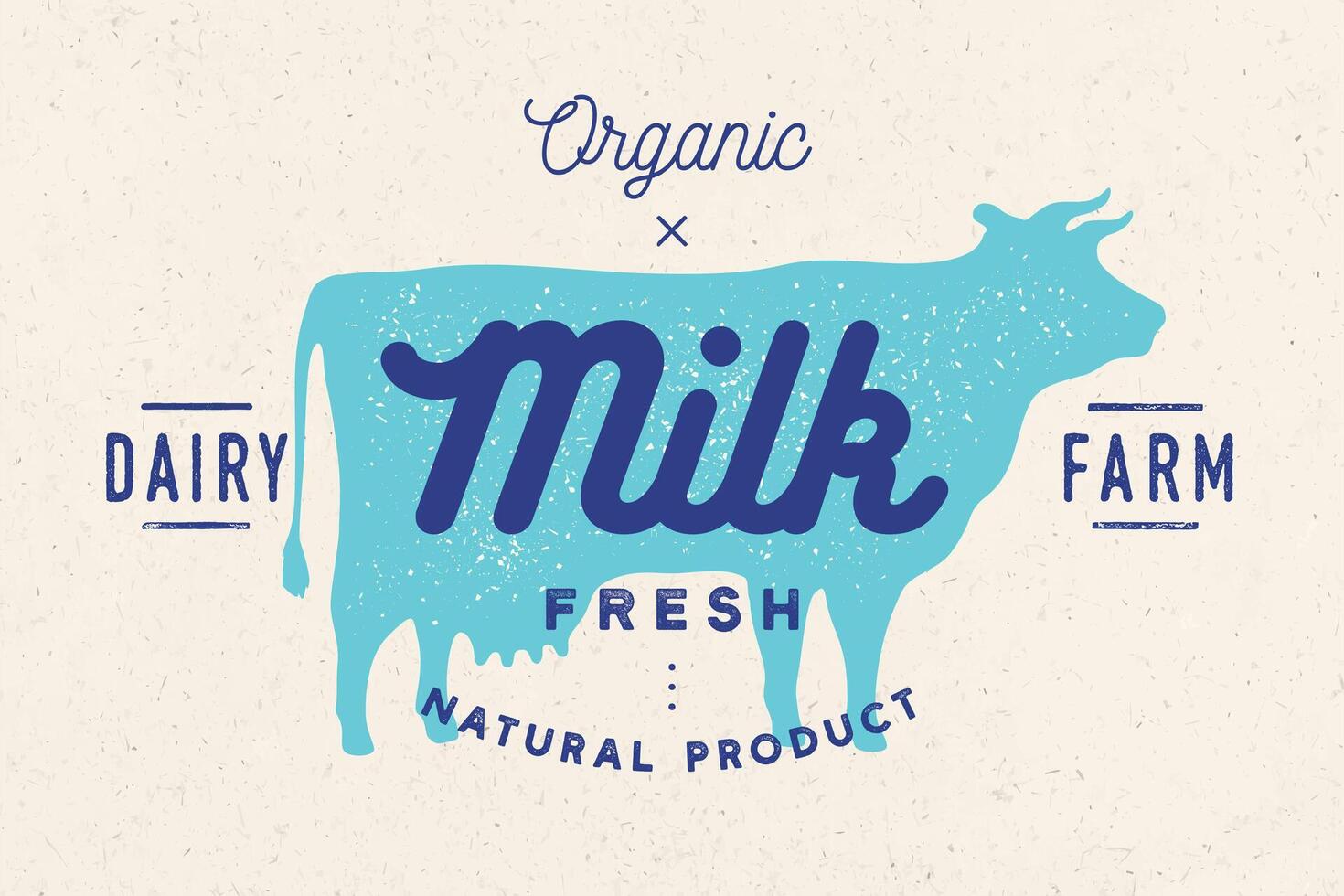 Milk, cow. Logo with cow silhouette, text Milk, Dairy farm vector