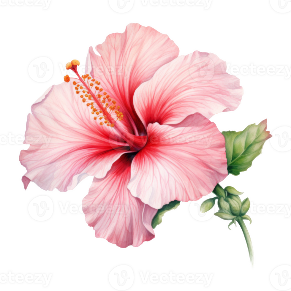 Pink Hibiscus, Tropical Flower Illustration. Watercolor Style. png