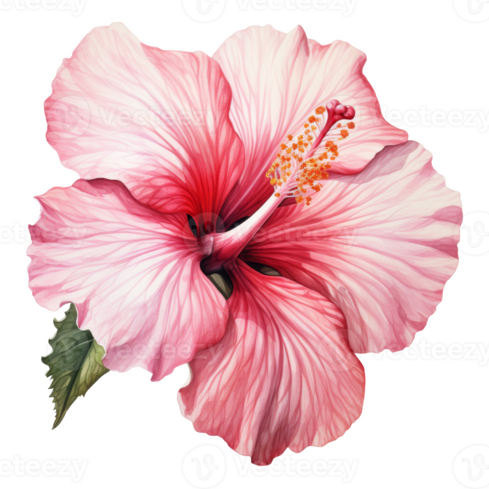 Pink Hibiscus, Tropical Flower Illustration. Watercolor Style. png