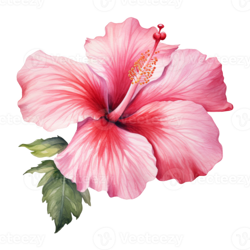 Pink Hibiscus, Tropical Flower Illustration. Watercolor Style. png