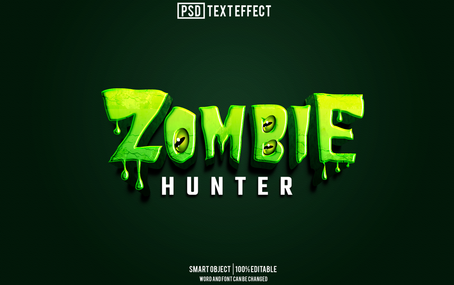 zombie text effect, font editable, typography, 3d text psd