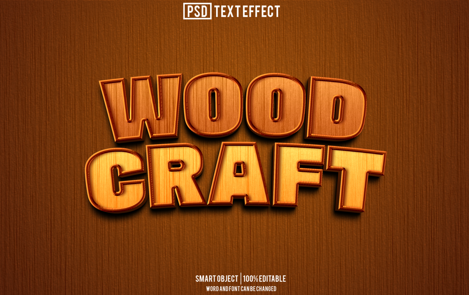 wood craft text effect, font editable, typography, 3d text psd