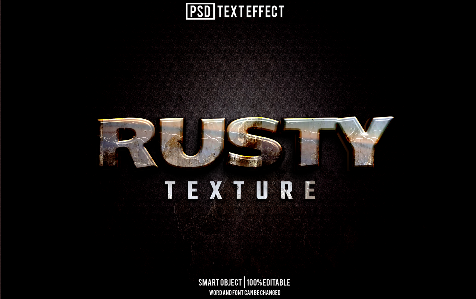 rusty text effect, font editable, typography, 3d text psd