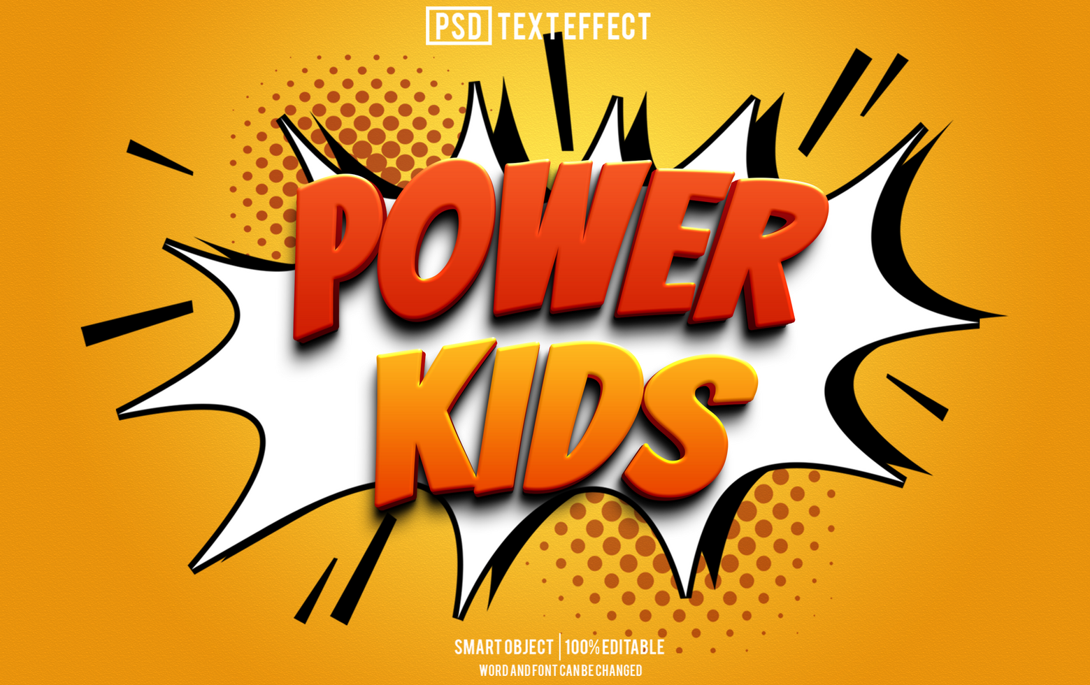 power kids text effect, font editable, typography, 3d text psd