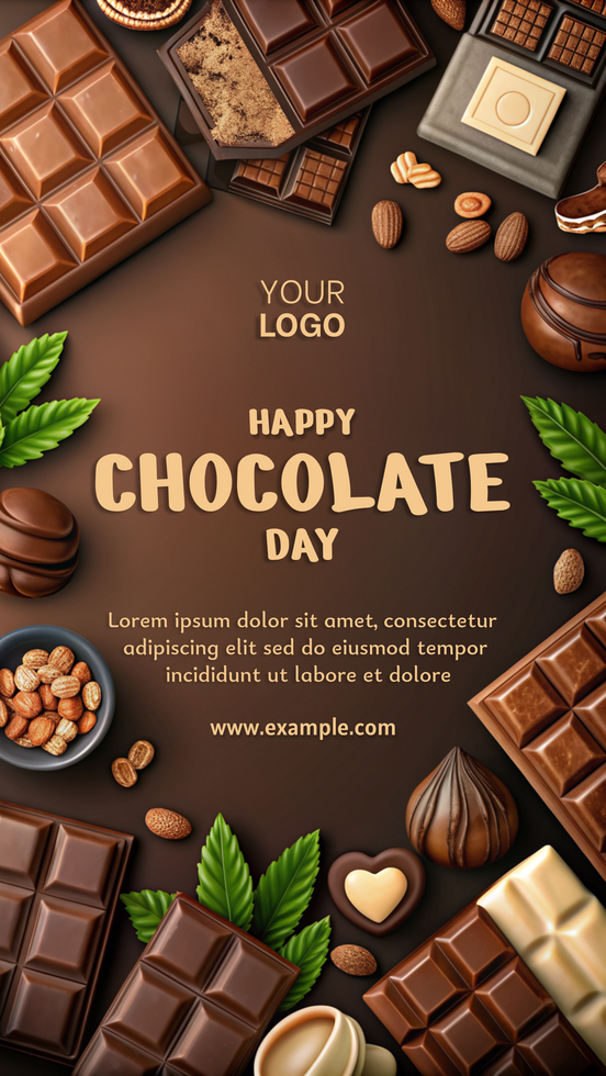 A chocolate themed poster with a variety of chocolate bars and nuts psd