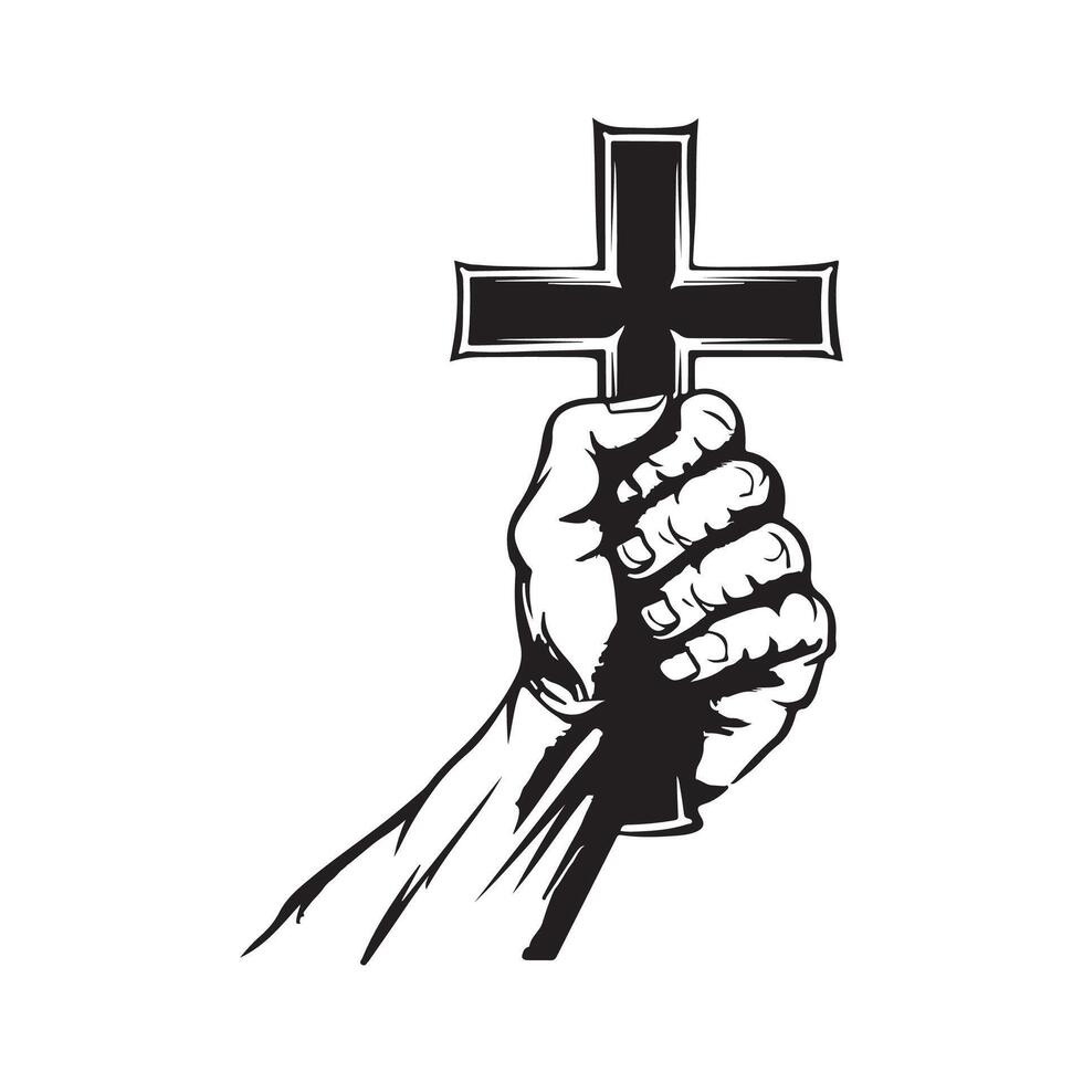 Christian cross with hand Image isolated on white background vector