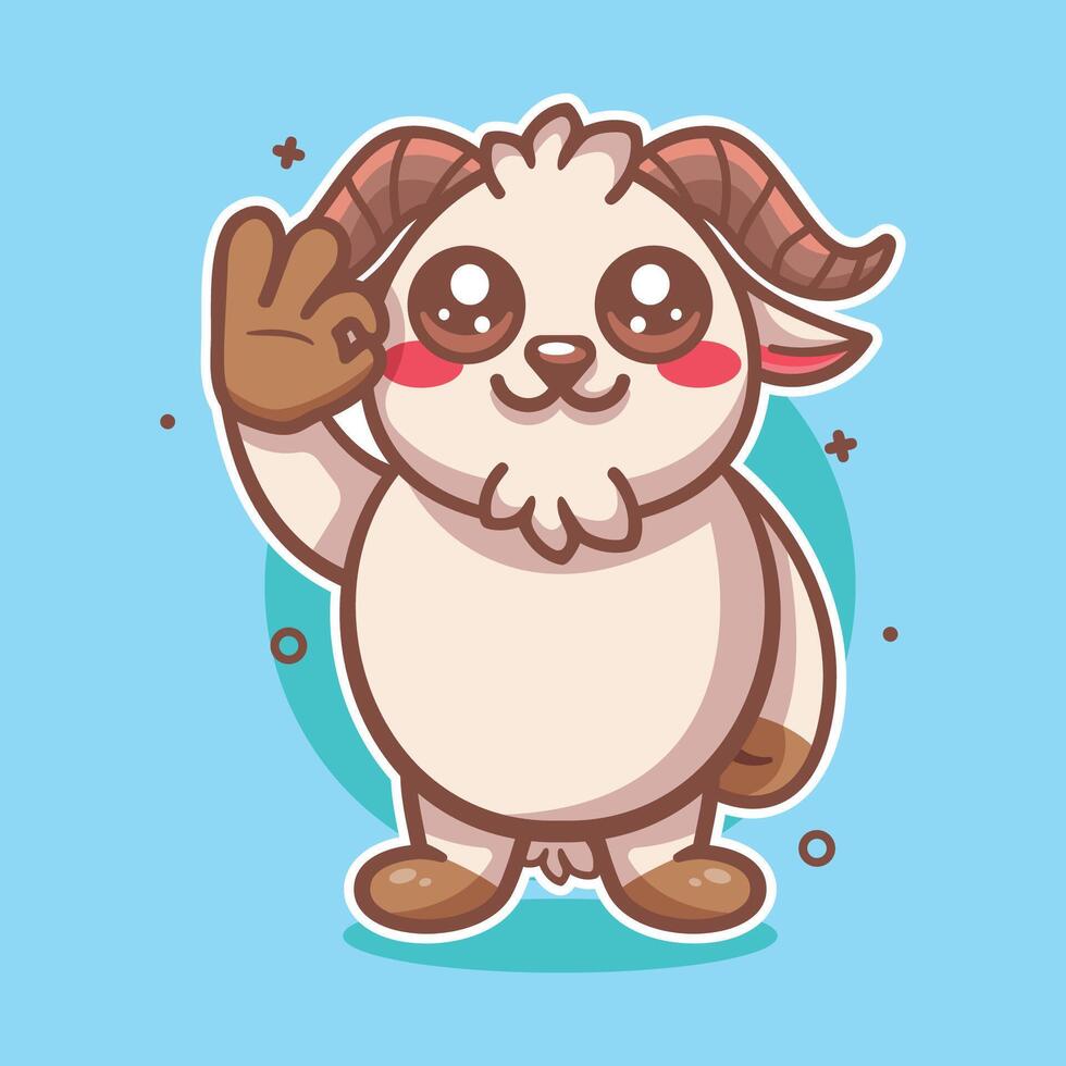smiling goat animal character mascot with ok sign hand gesture isolated cartoon vector