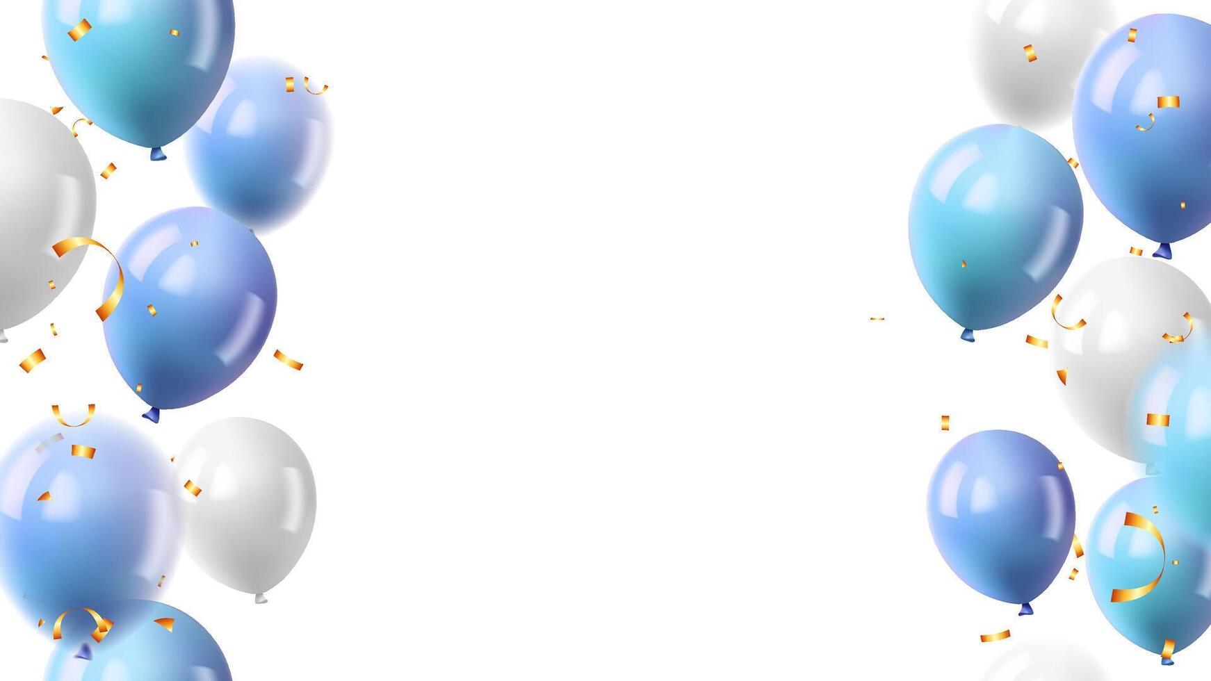 Holiday frame template festive background with blue and white flying balloon vector