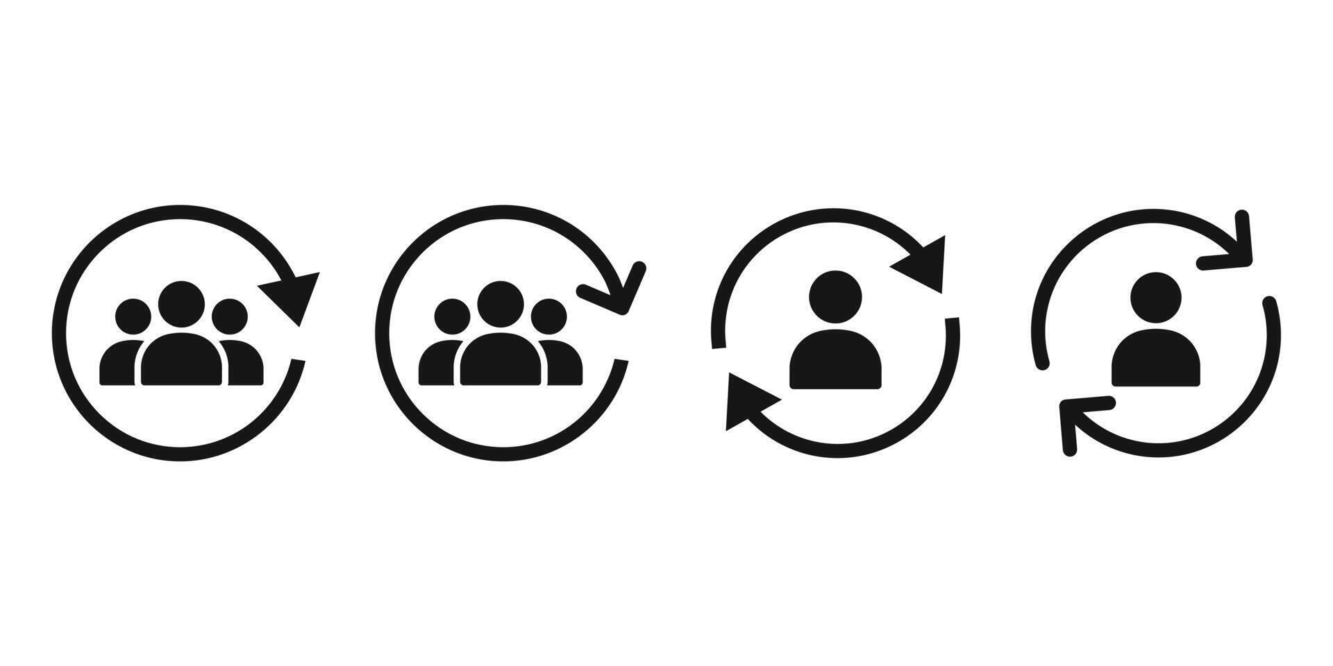 Rotating arrow and person icon set. Person in circular arrows icon. vector