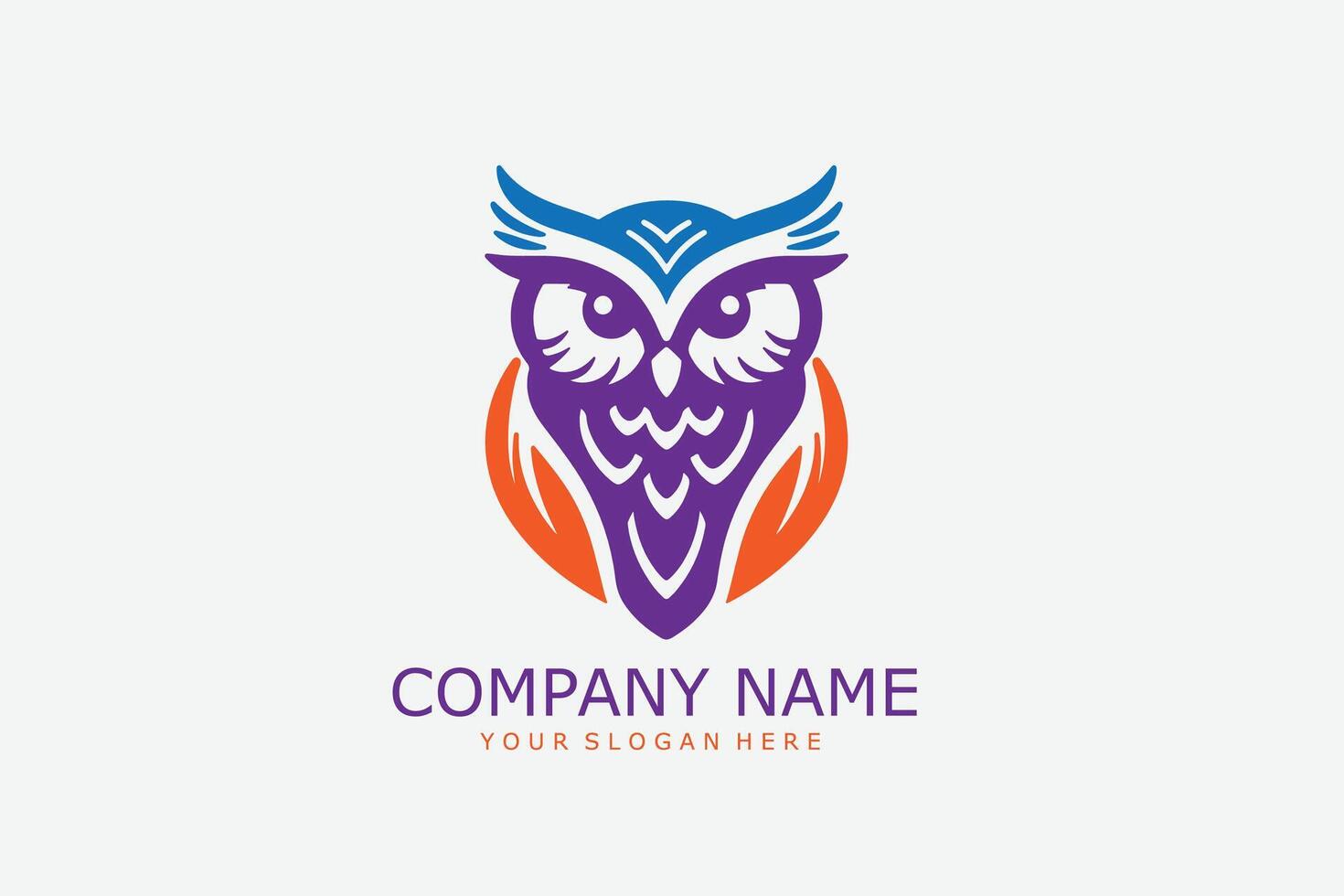 An owl logo with a purple and orange color scheme vector