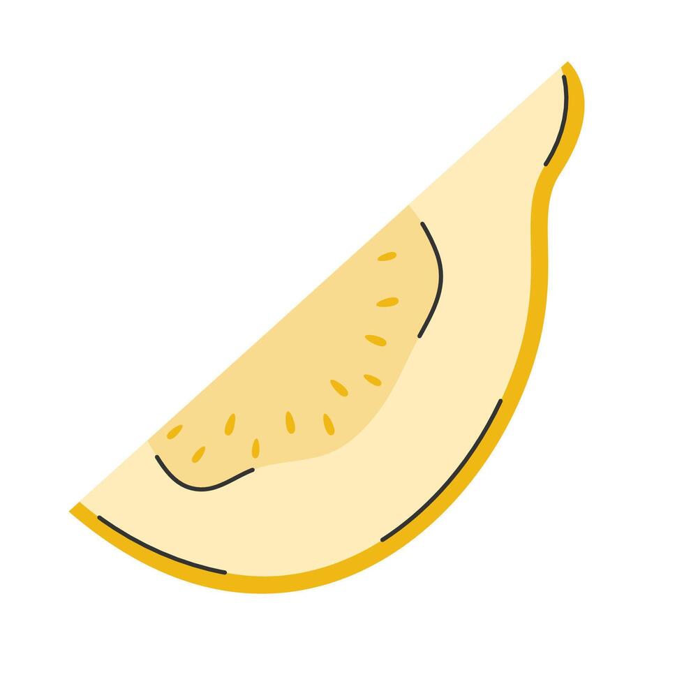 Hand drawn yellow guava in doodle style. Summer tropical fruit. Cut piece of exotic fruit vector