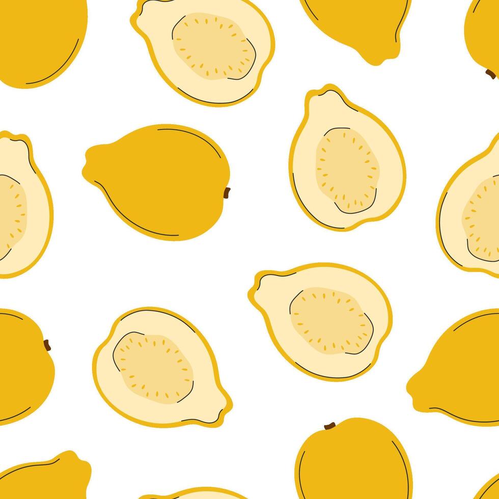 Half and whole yellow guava seamless tropic pattern for wrapping paper, packaging, fabric vector
