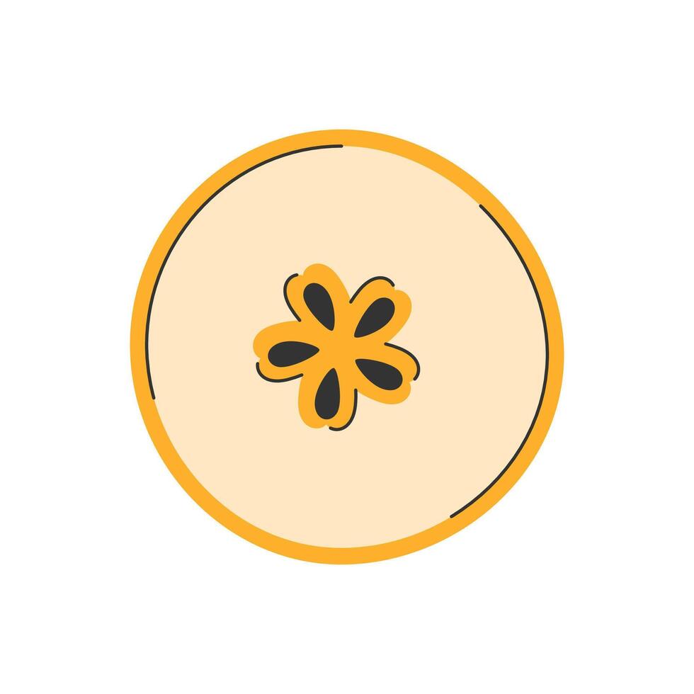 Hand drawn circle piece of pear cut crosswise. Slice of yellow pear fruit with seeds. Healthy lifestyle vector