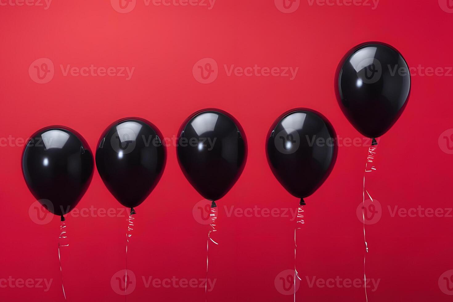 black balloons, red background, Black Friday displays background . photo