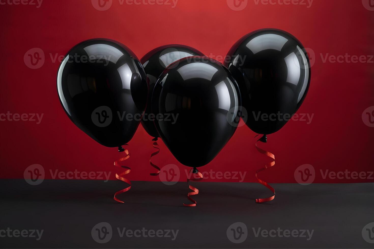black balloons, red background, Black Friday displays background . photo