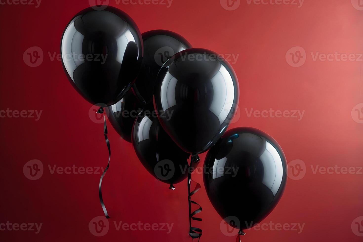 black balloons, red background, Black Friday displays background . photo