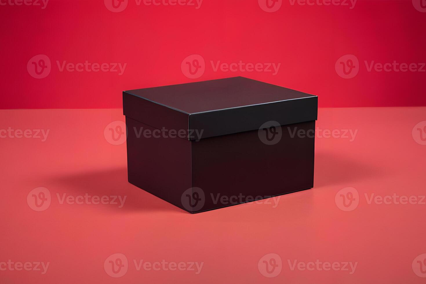 black gift box, red background, Black Friday design gift . photo