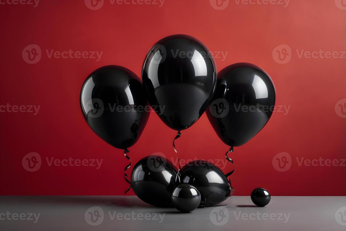 black balloons, red background, Black Friday displays background . photo