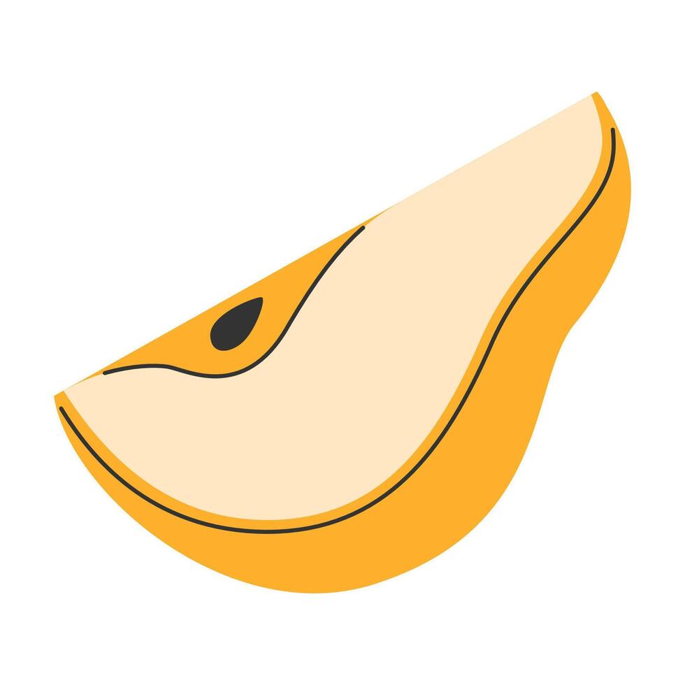 Quarter of ripe yellow pear. Hand drawn juicy fruit in doodle style. Healthy food vector