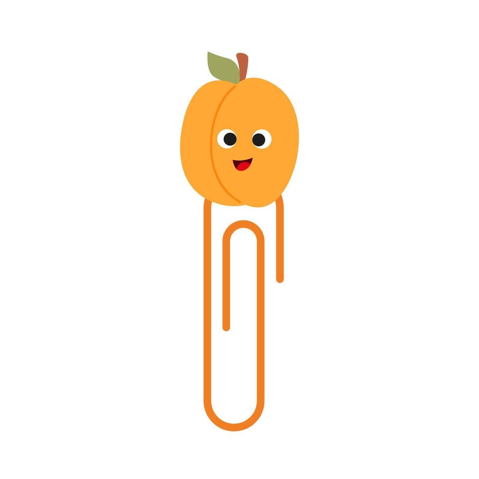 Hand drawn paper clips with apricot character for kids. Cute funny safety pins vector