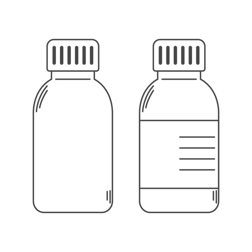 Set of two pills bottles icons with prescription label. Medicine plastic containers vector