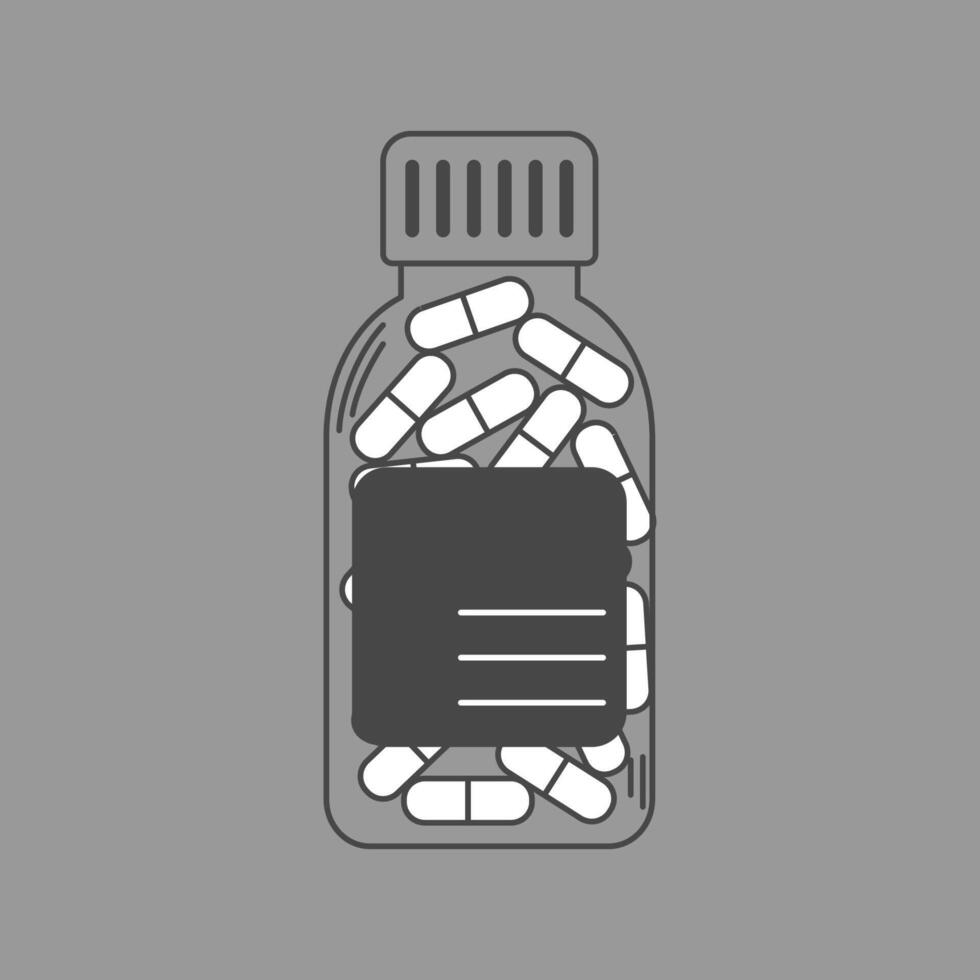 Medicine bottle with pills, drugs, capsules. Plastic container with prescription label vector