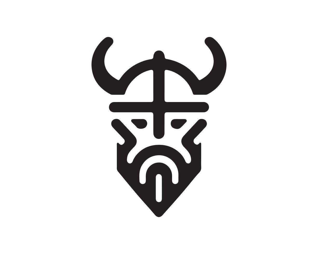 Viking head icon, black and white vector